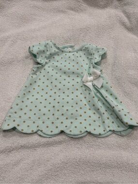 Tahari Baby 3-6m Mint Green Gold Polka Dot Party Dress Bow Accent Scallop Hem